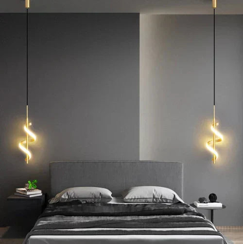 Lustre Pendente em Espiral Dourado de Led