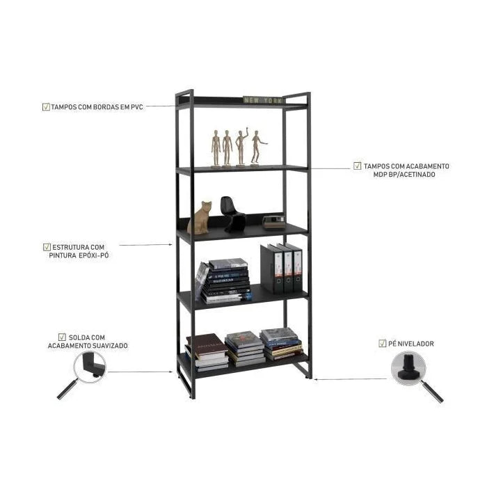 Estante para Livros Industrial 187cmx80cm 5 Prateleiras